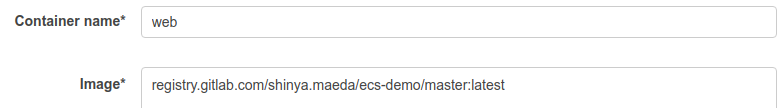 Container name and image fields completed.